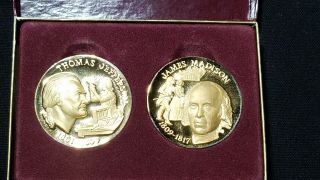 925 Sterling Silver Medal of Thomas Jefferson & James Madison Set. 2