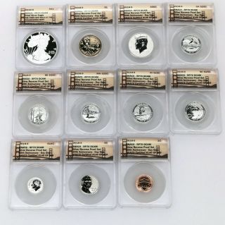 2018 - S U.  S.  Silver Reverse Proof Set 10 Pc Anacs Rp70,  First Strike Coins W/ Ase