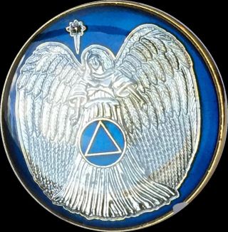 Guardian Angel Circle Triangle Blue Gold Plated Aa Medallion Chip Sobriety Token