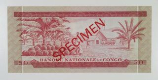 Congo.  Banque Nationale du Congo 50 Makuta 21.  1.  1970 SCWPM 11s1 Specimen AU TDLR 2