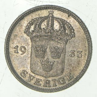 Roughly Size Of Nickel - 1933 Sweden 50 Ore - World Silver Coin 081