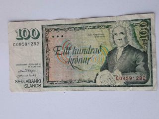 Sedlabanki Islands Iceland Banknote 100 Kronur - 1961