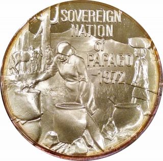 1972 Sovereign Nation Of The Papago Tribe Proof.  999 Silver Medal In Case