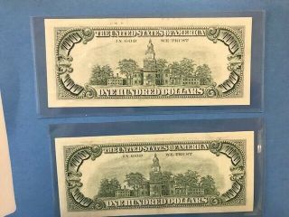 2 x $100 Bill One Hundred Dollar Bill.  Federal Reserve Note Bills 2