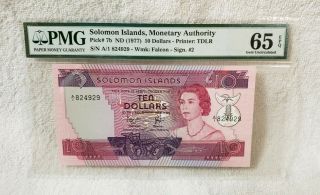 Nd 1977 Solomon Islands,  Monetary Authority Pick 7b $10 Dollars Pmg 65 Epq