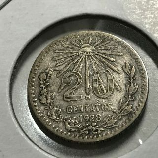 1928 Mexico Silver 20 Centavos Coin