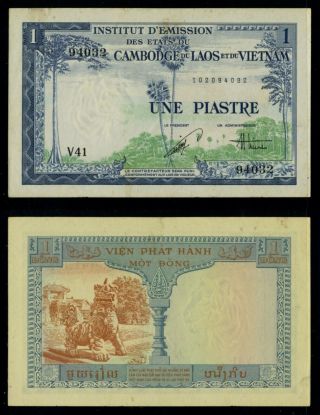 French Indochina Vietnam 1 Piastre,  1954,  P - 105 Sign 21 W41 - 94032 Xf See Scans
