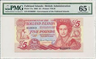 Government Of Falkland Islands Falkland Islands 5 Pounds 2005 Pmg 65epq