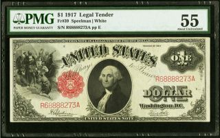Fr.  39 $1 1917 Legal Tender Pmg About Uncirculated 55