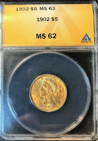 1902 P Us Gold Five Dollar $5 Piece Ms62 Strong Strike Bold Better Appealing A1a