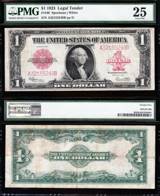 Bold & Crisp Vf,  1923 $1 Red Seal Us Note Pmg 25 A32155248