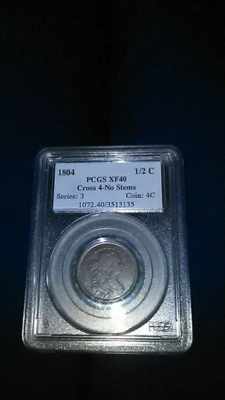 1804 Pcgs Xf40 Draped Bust Half Cent Cross 4 - No Stems.
