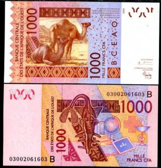 West African State Benin 1000 1,  000 Francs 2003/2003 P 215 B Unc