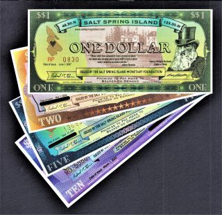 Salt Spring Island,  Canada (2001 - 2008) Set Of 4 Notes $1,  $2,  $5,  $10 Unc