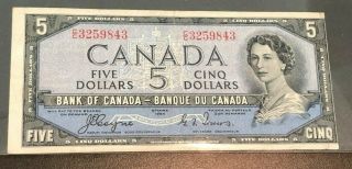 1954 $5 Dollar Devils Face Bank Note,  Bank Of Canada,  Vg C/c Coyne And Towers