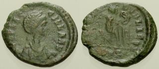 050.  Roman Bronze Coin.  Aelia Flaccilla,  Ae - 4.  Siscia.  Victory.  Fine