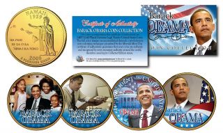 Barack Obama 44th President 24kt Gold Plated Hawaii Statehood Quarter 4 - Coin Set