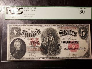 Series Of 1907 $5.  00 Woodchopper Legal Tender Note Pcgs Graded - Us Coins