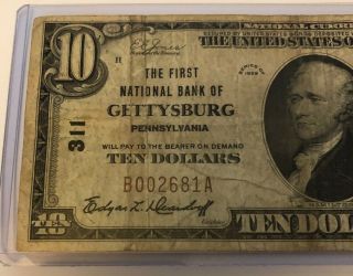 1929 The First National Bank Of Gettysburg Penn.  National Currency $10 Note 2