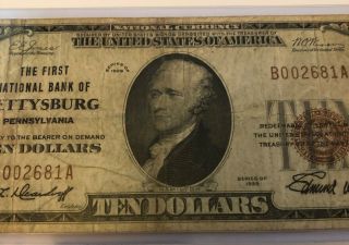 1929 The First National Bank Of Gettysburg Penn.  National Currency $10 Note 3