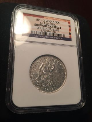 1861 Seated Liberty Half Dollar Ss Republic Silver Ngc Shipwreck Coin