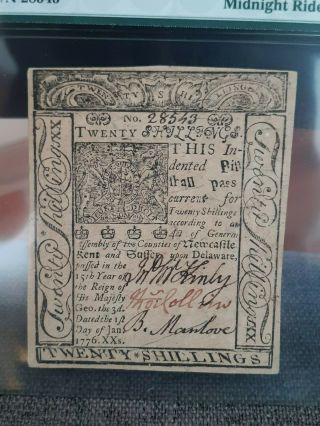 Scarce - 1776 20 Shillings Delaware Colonial Note PMG 63 EPQ Fr.  DE - 80 2