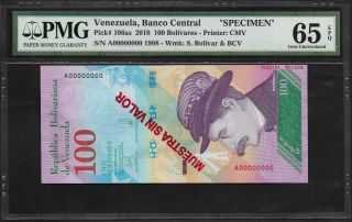 Venezuela - Specimen - 100 Bolivares - 2018 - Pmg Gem Unc 65 Epq