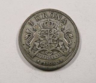 Sweden King Oscar Ii Silver Krona 1906 Eb Small Mintage Scarce