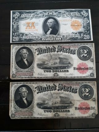 3 Large Size Early 20th Century Notes - 1922 $20 Gold Cert,  2 - 1917 Legal Tender