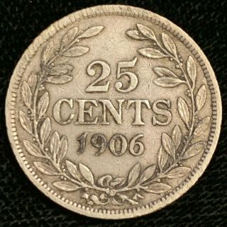 Scarce 1906 Republic Of Liberia 25 Cents Collectible Silver Coin Blot 094