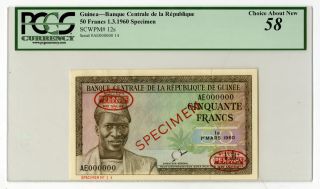 Banque Centrale De La Repub De La Guinee 1960,  50 Francs P - 12s Specimen Banknote
