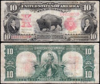 Circ Scarce 1901 $10 " Bison " Us Note E44118036