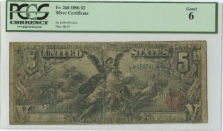 $5 1896 " Educational " Note Five Dollar Bill Silver Certificate Fr268 Pcgs 6 Good