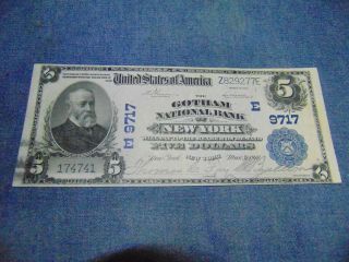 1902 $5 Gotham National Bank Note “batman Note” Of York Crisp &