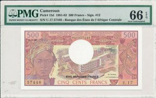 Banque Centrale Cameroun 500 Francs 1983 Pmg 66epq