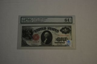 Money Usa $1 Dollar 1917 Legal Tender Pmg Fr 39 Graded 64 Epq