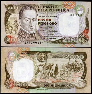 Colombia 2000 2,  000 Pesos 1990 P 433 Unc Nr