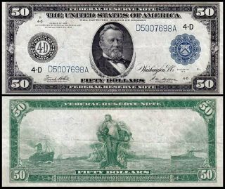 Series 1914 Fifty Dollar Federal Reserve Note $50 Large Size Note Vf