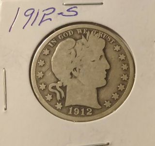1912 - S Silver Barber Half Dollar In Circulated Coin