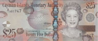 Cayman Islands Banknote P41a 25 Dollars 2010 Prefix D/1,  Qe Ii,  Unc