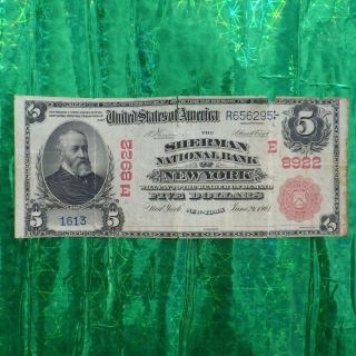 Us 1902 $5 National Currency The Sherman National Bank Of York Bill/banknote
