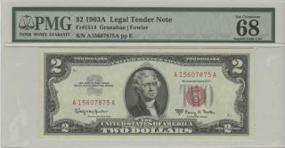 1963a $2 Legal Tender Note Pmg 68 Gem Unc Epq