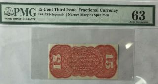 15 Cent Third Issue Fractional Currency Fr 1273 - 5 Spnmb Narrow Margin Pmg Cu63