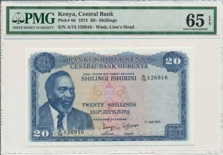 Central Bank Kenya 2o Shillings 1973 Pmg 65epq