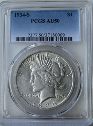 1934 - S Peace Dollar " Pcgs Au50 " S/h After 1st Item