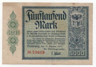 Germany Duisburg 5000 Mark 1922 Emergency Money Notgeld Look Scans