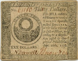 Continental Currency FR.  CC - 83 September 26,  1778 $30 PMG Extremely Fine 40 3