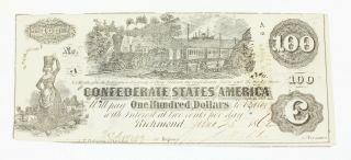 1862 Confederate States $100 Note You Grade