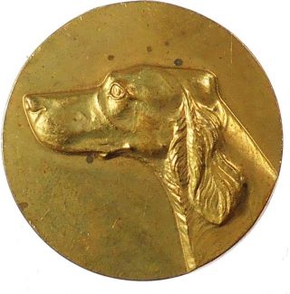 France Dog Canine Award Pointer (?) Gilt - Bronze 30mm Unsigned