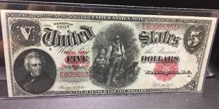 1907 $5 Five Dollars Legal Tender Note Woodchopper Fr.  88 Us Large Size Currency